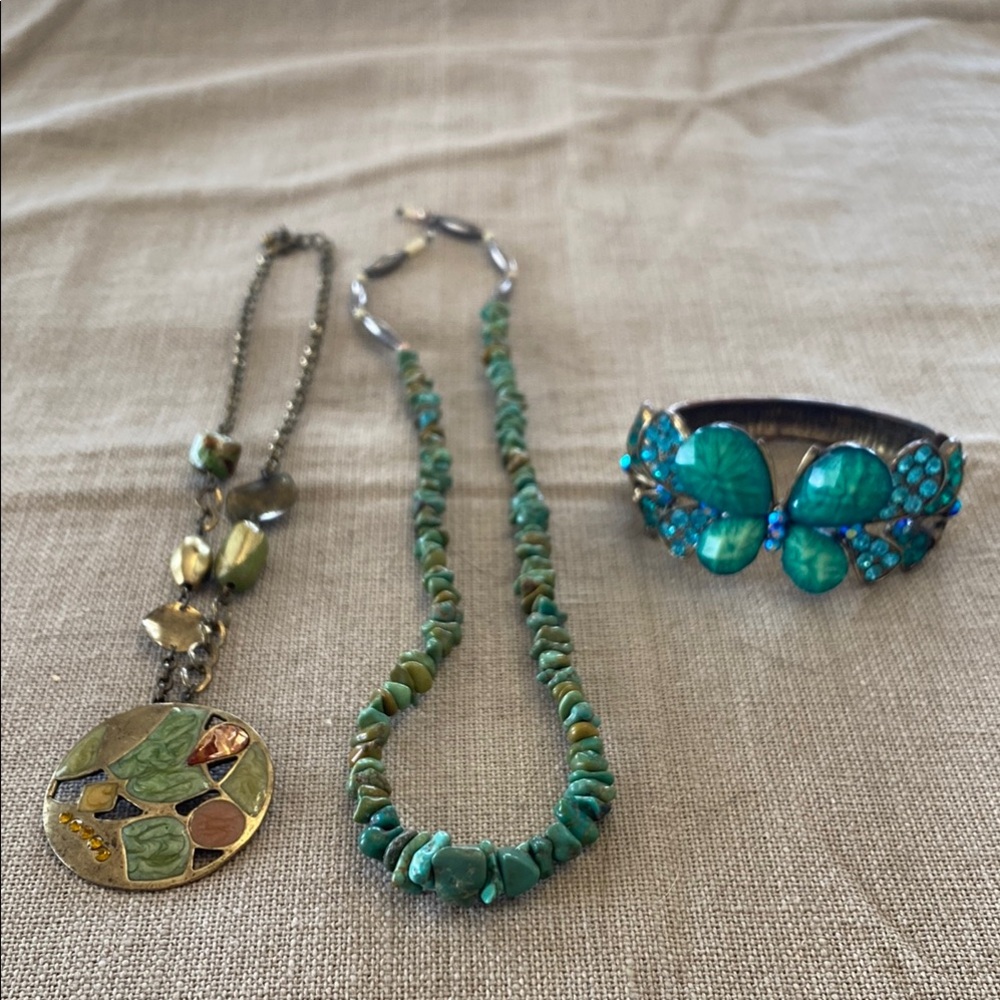 Green and Blue Bohemian Necklaces with Unique Pendants